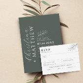 Moderne Minimalistische Dunkelgrüne Hochzeit Einladung