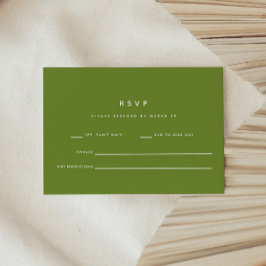 Moderne minimalistische dunkle Olivgrüne Hochzeit RSVP Karte