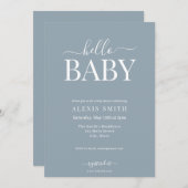 Moderne Minimalistische Dusty Blue Elegante Babydu Einladung (Vorne/Hinten)