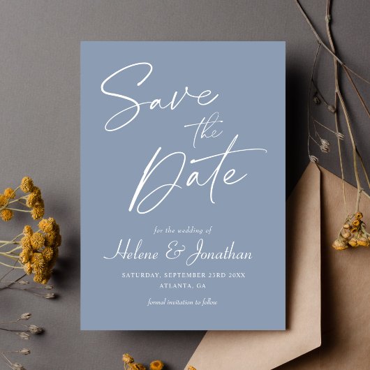 Moderne Minimalistische Dusty Blue Elegante Hochze Save The Date