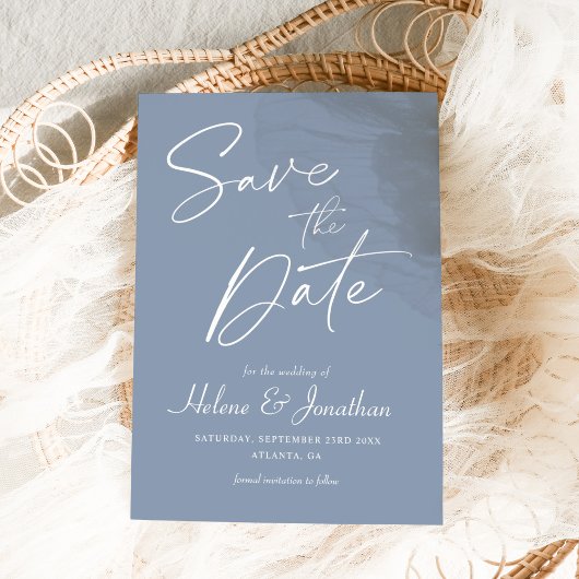 Moderne Minimalistische Dusty Blue Elegante Hochze Save The Date