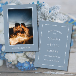 Moderne Minimalistische Dusty Blue Foto Wedding Einladung