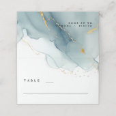 Moderne Minimalistische Dusty Blue Gold Beach Hoch Platzkarte (Außenseite Aufgefaltet)