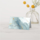 Moderne Minimalistische Dusty Blue Gold Beach Hoch Platzkarte (Rückseite)