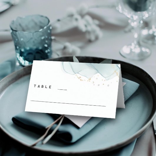 Moderne Minimalistische Dusty Blue Gold Beach Hoch Platzkarte