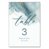 Moderne Minimalistische Dusty Blue Gold Beach Hoch Tischnummer (Vorderseite)