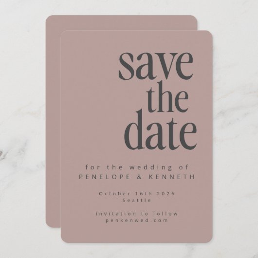 Moderne Minimalistische Dusty Mauve Simple Bold We Save The Date (Vorne/Hinten)