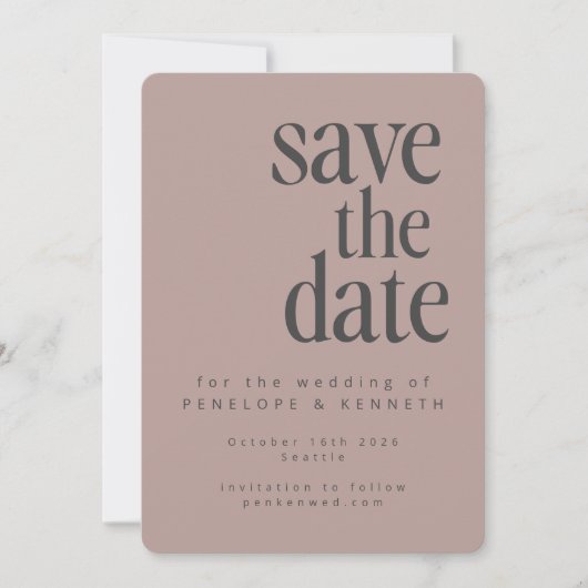 Moderne Minimalistische Dusty Mauve Simple Bold We Save The Date (Vorderseite)