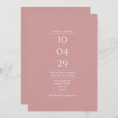 Moderne Minimalistische Dusty Rose Elegantes Hochz Einladung (Vorne/Hinten)