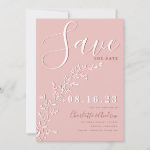 Moderne minimalistische dusty rose Foliage Save-th Save The Date
