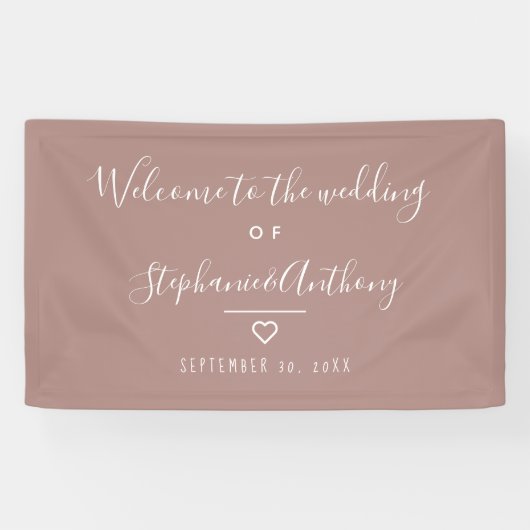 Moderne Minimalistische Dusty Rose Herzenshochzeit Banner (Horizontal)