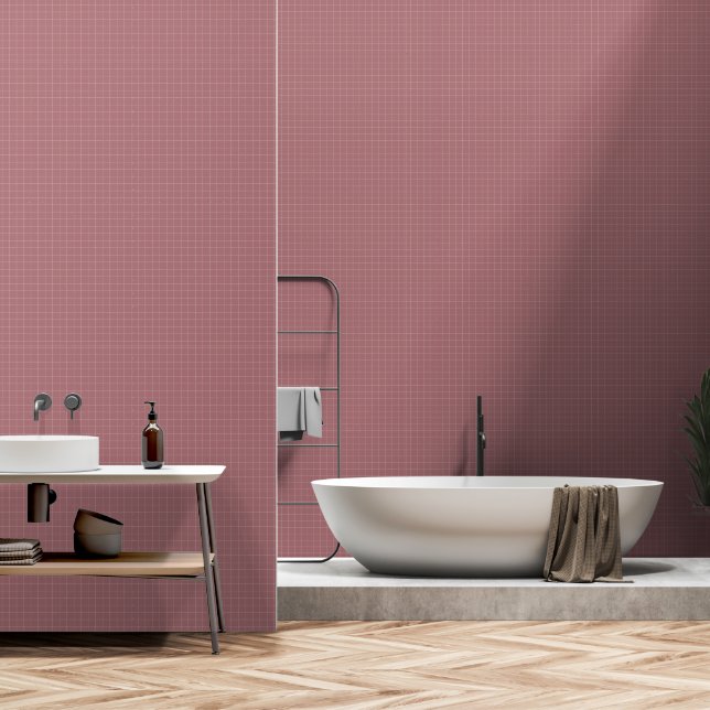 Moderne Minimalistische Dusty-Rose Schachte Wohnge Tapete (Badezimmer)