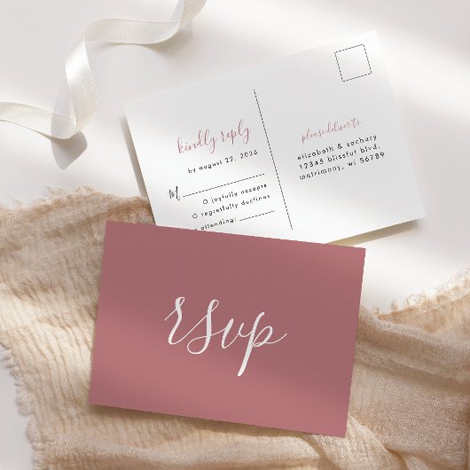 Moderne Minimalistische Dusty Rose Wedding RSVP Postkarte