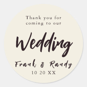 Moderne Minimalistische Ecru White Black Wedding Runder Aufkleber