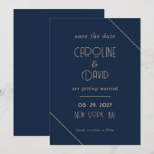 Moderne minimalistische einfache dunkle Navy-Blau- Save The Date (Vorne/Hinten)