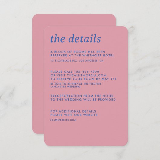 Moderne Minimalistische, einfache Hochzeitsdetails Begleitkarte (Vorne/Hinten)