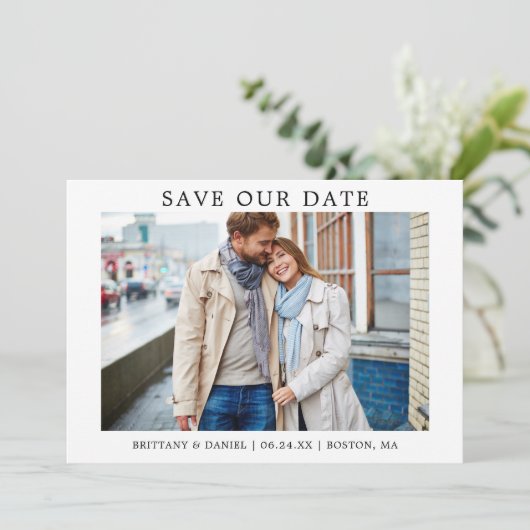 Moderne Minimalistische Einfache Rett unserer Datu Save The Date (Stehend Vorderseite)