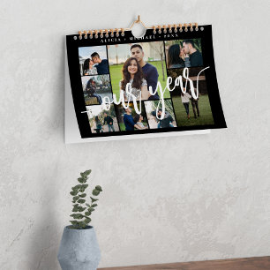 Moderne minimalistische einfache schwarze Fotocoll Kalender