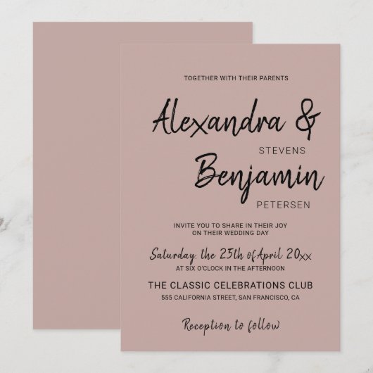 Moderne Minimalistische, einfache Skripte Hochzeit Einladung (Vorne/Hinten)