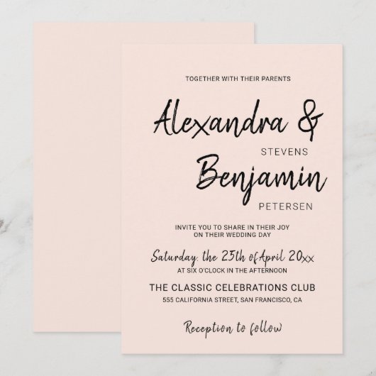 Moderne minimalistische einfache Skripte rot rosa  Einladung (Vorne/Hinten)