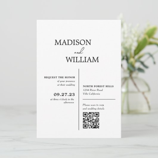 Moderne Minimalistische, einfache White Wedding Einladung (Stehend Vorderseite)