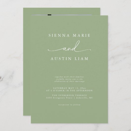 Moderne Minimalistische Einladung zur Hochzeit (Vorne/Hinten)