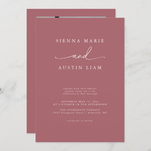 Moderne Minimalistische Einladung zur Hochzeit (Vorne/Hinten)