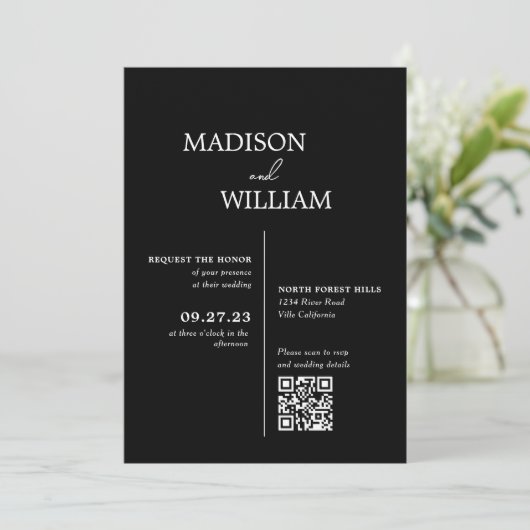 Moderne Minimalistische Einladung zur Schwarzen Ho (Stehend Vorderseite)