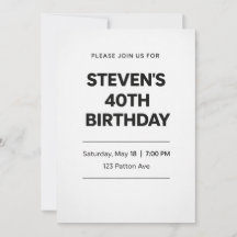 Moderne Minimalistische Einladungskarte zum 40. Ge