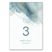 Moderne Minimalistische Elegant Dusty Blue Beach W Tischnummer (Rückseite)