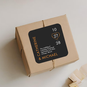 Moderne Minimalistische Elegant Schwarz und Orange Quadratischer Aufkleber