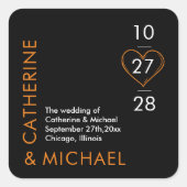 Moderne Minimalistische Elegant Schwarz und Orange Quadratischer Aufkleber (Vorderseite)