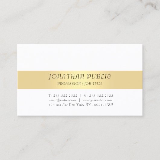Moderne Minimalistische Elegant Template Gold Weiß Visitenkarte (Vorderseite)