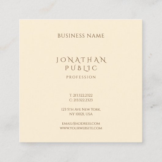 Moderne Minimalistische Elegante Beige Einfache Vo Quadratische Visitenkarte (Rückseite)