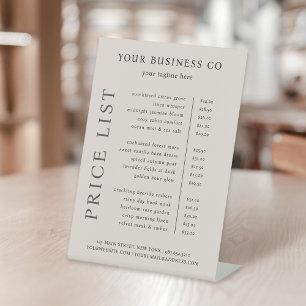 Moderne Minimalistische, elegante Beige-Preisliste Sockelschild