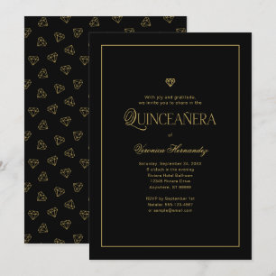 Moderne Minimalistische Elegante Black Gold Quince Einladung