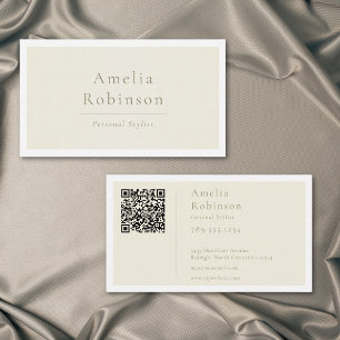 Moderne Minimalistische Elegante Elfenbeincreme QR Visitenkarte