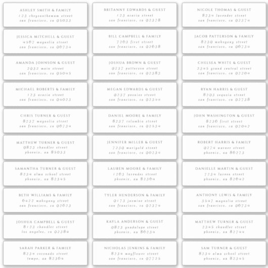 Moderne, Minimalistische elegante Gästebeladresse Aufkleber (Vorderseite)