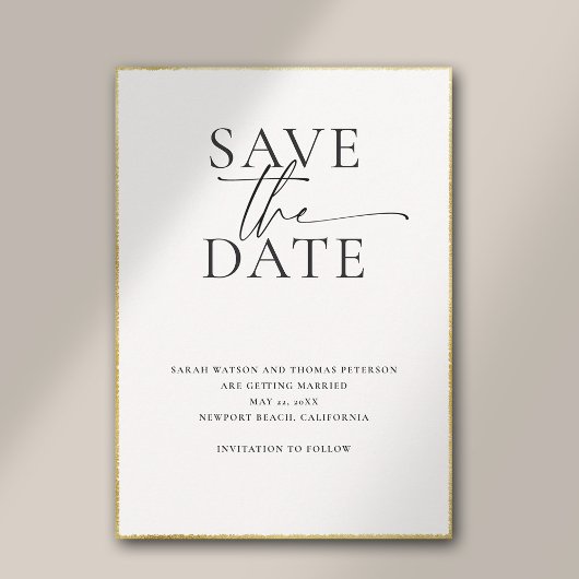 Moderne Minimalistische, elegante Goldhochzeit Save The Date