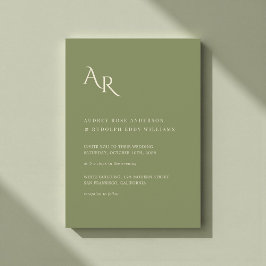 Moderne Minimalistische Elegante Grüne Creme-Hochz Einladung