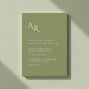 Moderne Minimalistische Elegante Grüne Creme-Hochz Einladung