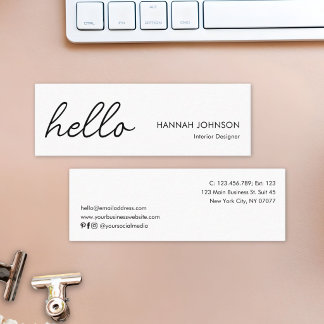 Moderne Minimalistische Elegante Hallo Weiße Benut Mini Visitenkarte