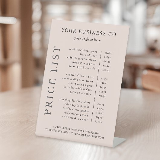 Moderne Minimalistische, elegante Rosa-Preisliste Sockelschild