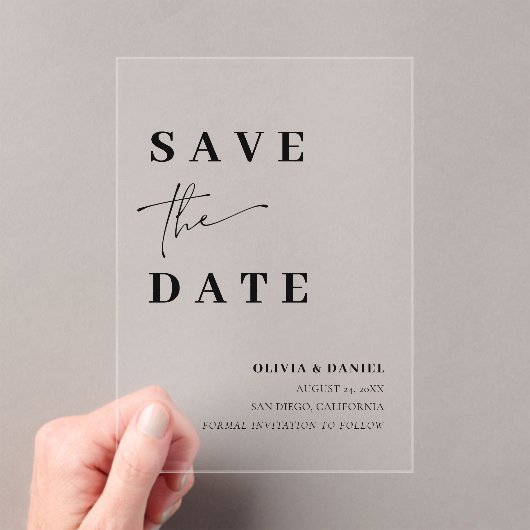 Moderne Minimalistische Elegante Save the Date Kar Acryleinladungen (Insitu (Handheld))
