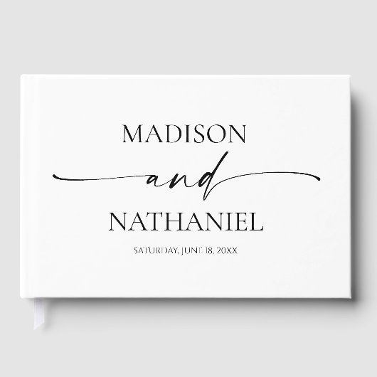 Moderne Minimalistische, elegante Schwarze Hochzei Gästebuch (Vorderseite)