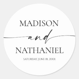 Moderne Minimalistische, elegante Schwarze Hochzei Runder Aufkleber