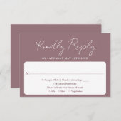 Moderne Minimalistische, elegante Script Mauve Wed RSVP Karte (Vorne/Hinten)