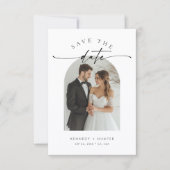 Moderne minimalistische elegante Skriptbogen-Foto Save The Date (Vorderseite)