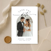 Moderne minimalistische elegante Skriptbogen-Foto Save The Date