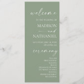 Moderne Minimalistische Elegantsage Grüne Hochzeit Programm (Vorderseite)